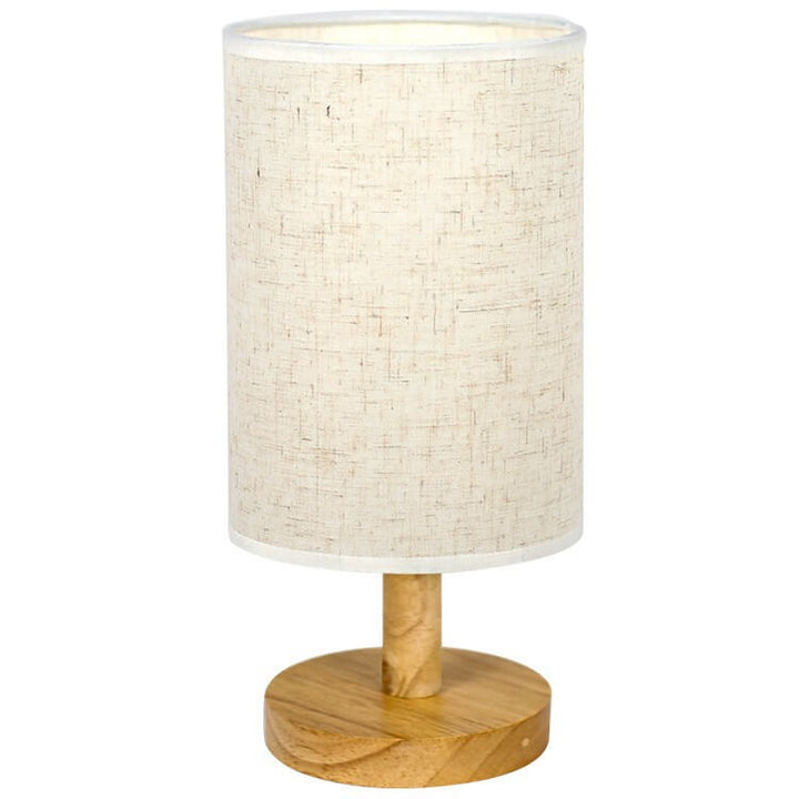 Minimalist Minimalist Fabric Cylinder Wood Hardware Base LED Table Lamp for Living Room