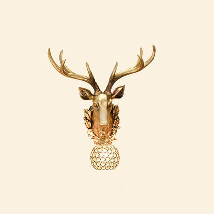 Applique murale européenne rétro à tête de cerf en résine à 1 lumière 