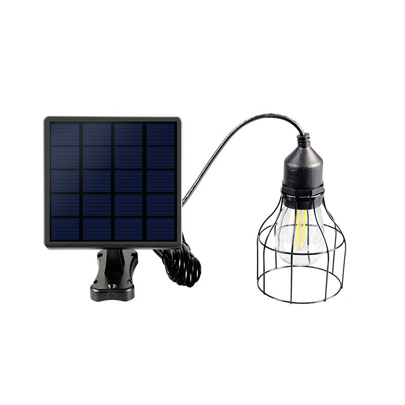Lámpara colgante LED solar de exterior para patio, con diseño moderno minimalista de jaula geométrica en acero inoxidable y ABS 