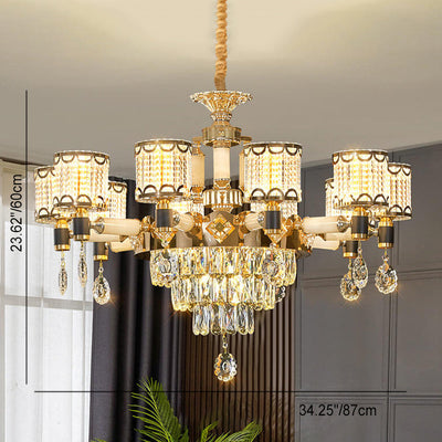 Modern Luxury Cylindrical Zinc Alloy Crystal Jade 6/8/10 Light Chandelier