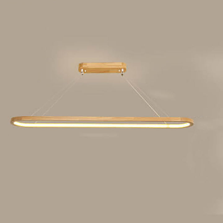 Modern Chinese Solid Wood Round Ring Frame Island Light LED Chandelier