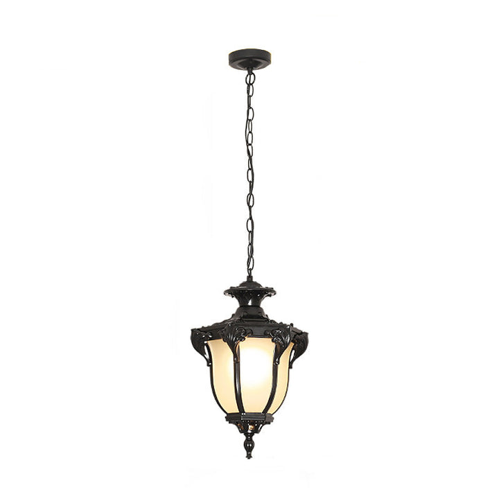 Traditional European Waterproof Aluminum Frame Glass Shade 1-Light Pendant Light For Garden