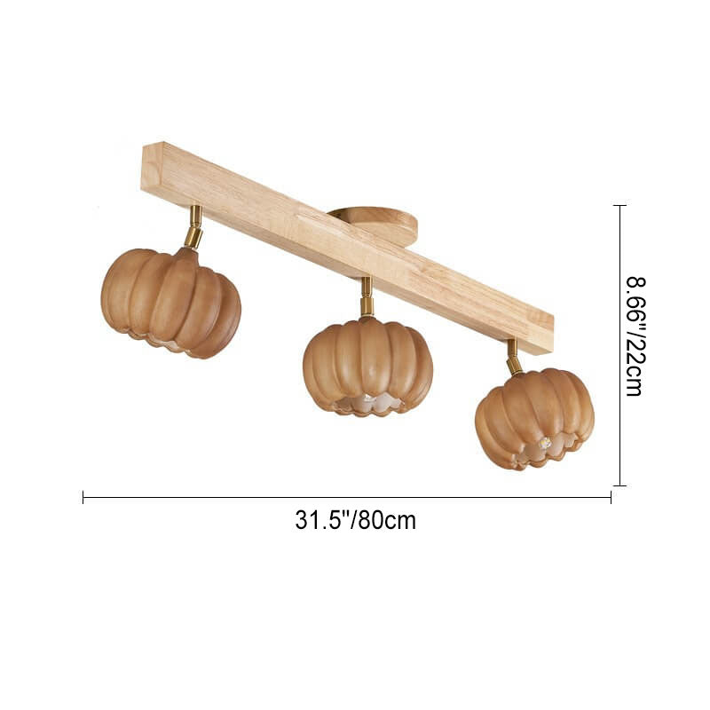 Japanese Simple Solid Wood Pumpkin Shape 1/2/3/4/5-Light Semi-Flush Mount Ceiling Light