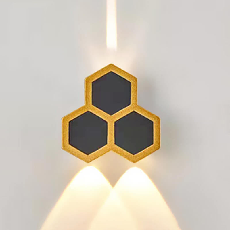 Outdoor Simple Hexagonal Combination Black Gold LED Wall Sconce Lamp