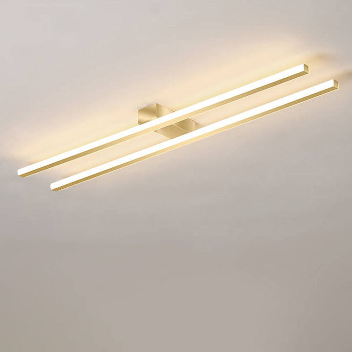 Modern Minimalist Geometric Dual Straight Line LED Semi-Flush Mount Ceiling Light For Hallway