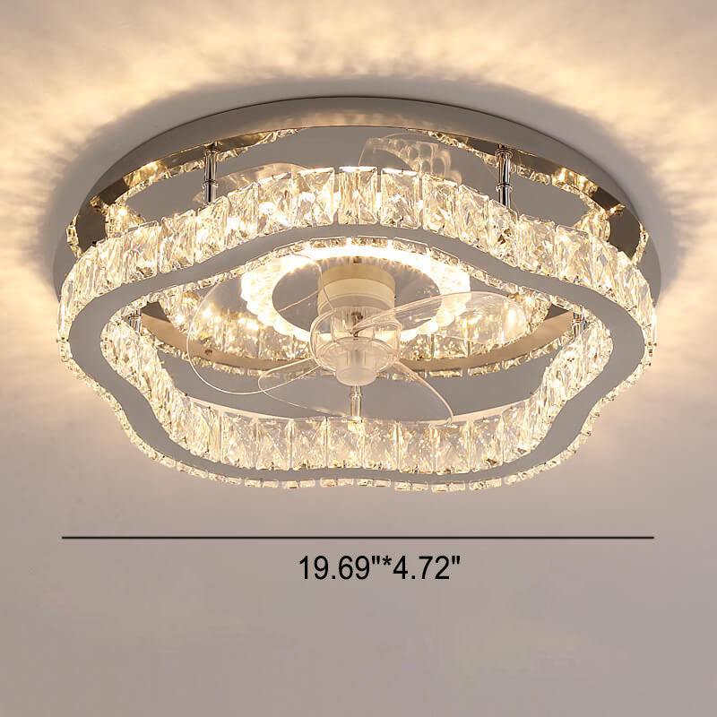 Modern Luxury Crystal Stainless Steel LED Flush Mount Ceiling Fan Light