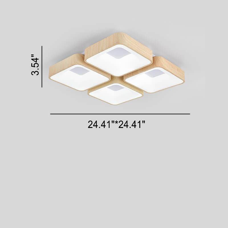 Japanische einfache quadratische geometrische Eisen-Woodgrain-LED-Unterputz-Deckenleuchte 