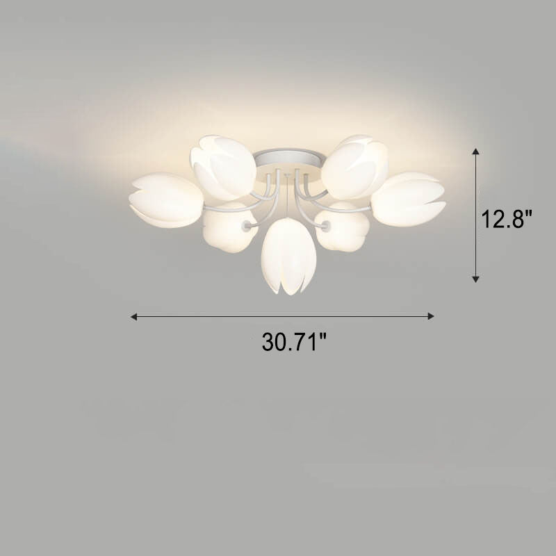 Modern Tulip Flower Shape 7/11/13 Light  Semi-Flush Mount Ceiling Light