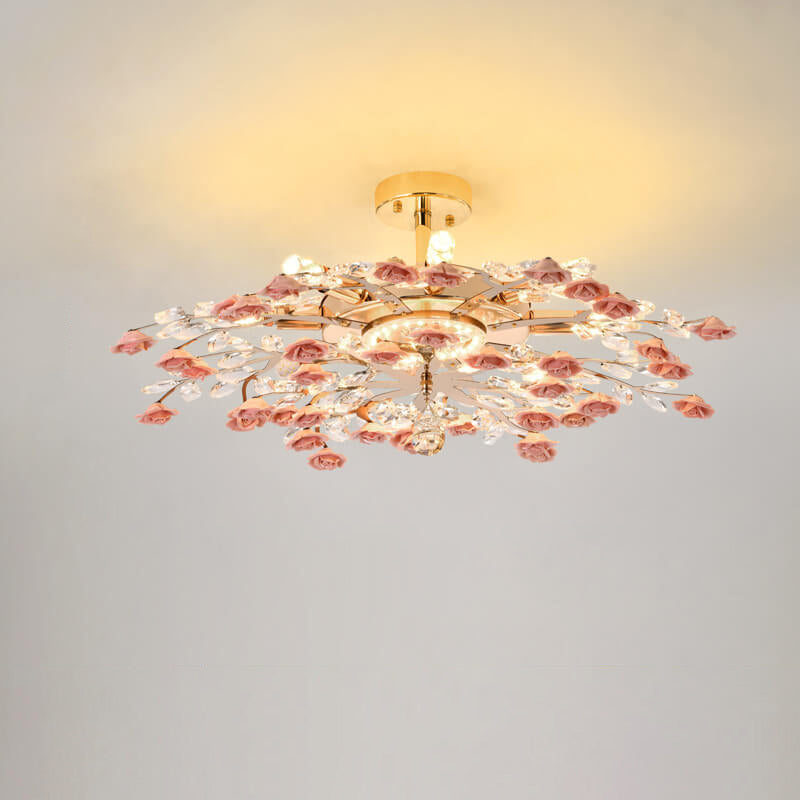 Modern Luxury Rose Iron Ceramic Crystal 6/7/8 Light Chandelier