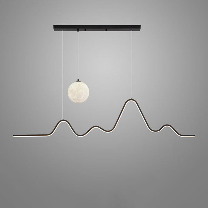 Moderner minimalistischer Kronleuchter mit gewelltem Aluminiumstreifen und PLA 3D-Mondschirm LED-Insellicht für das Esszimmer 