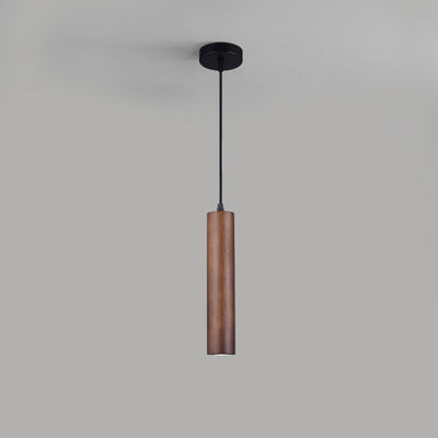 Modern Minimalist Wood Cylinder LED Pendant Light