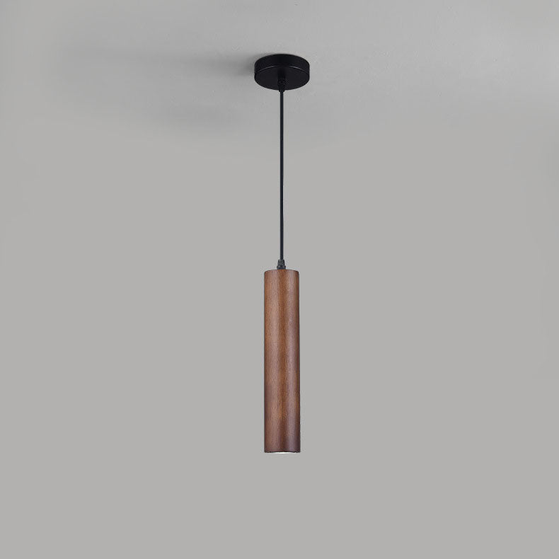 Modern Minimalist Wood Cylinder LED Pendant Light