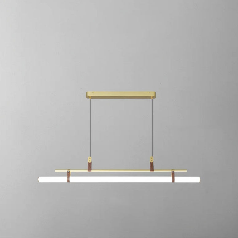 Moderner minimalistischer langer Streifen aus Eisen, Acryl und Kunstleder, LED-Insel-Leuchter für Wohnzimmer und Esszimmer 