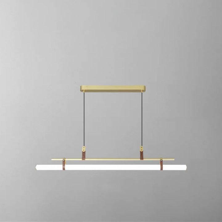 Moderner minimalistischer langer Streifen aus Eisen, Acryl und Kunstleder, LED-Insel-Leuchter für Wohnzimmer und Esszimmer 