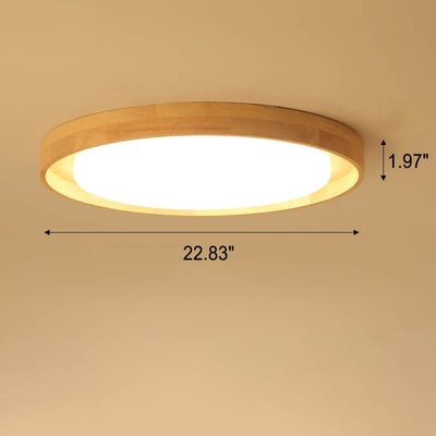 Japanese Simple Log Round LED Flush Mount Ceiling Light