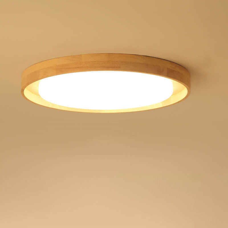 Japanese Simple Log Round LED Flush Mount Ceiling Light