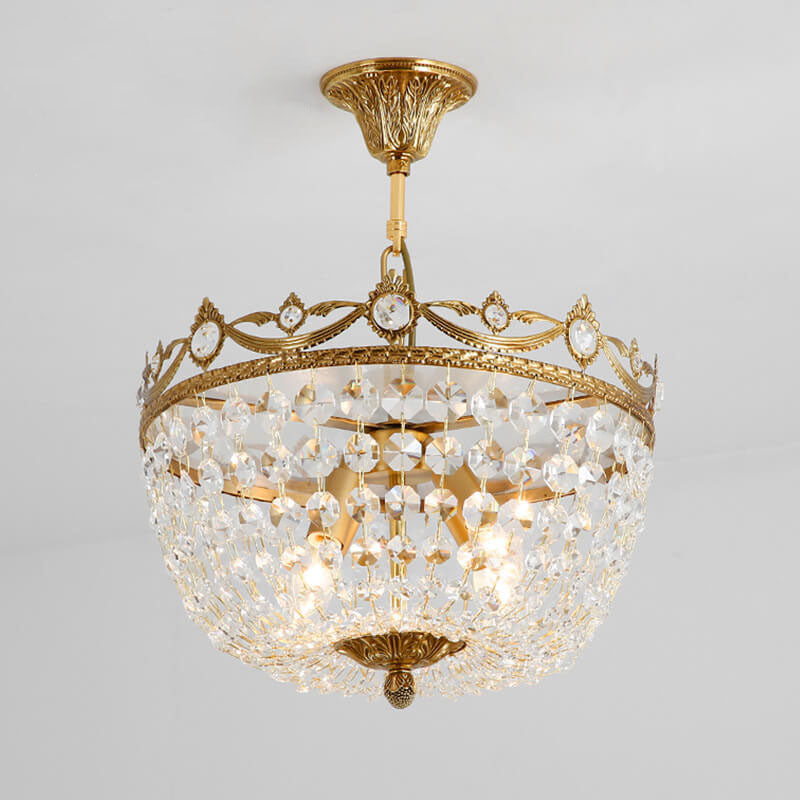 European Light Luxury Full Copper Crystal 4/5-Light Semi-Flush Mount Light