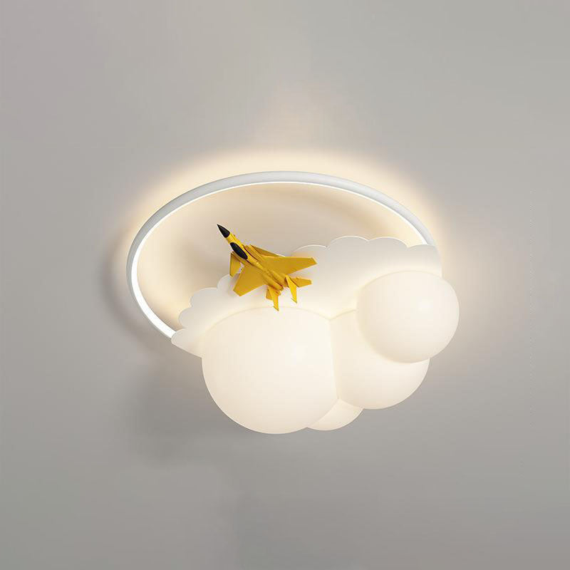 Modern Kids Cloudy Airplane Iron Resin Rotomolded LED Flush Mount Ceiling Light