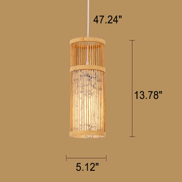 Modern Chinese Bamboo Weaving Long Cylinder 1-Light Pendant Light