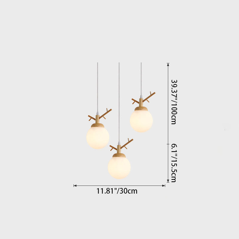 Contemporary Scandinavian Tree Branch Log Glass 1/3 Light Island Light Chandelier For Dining Room