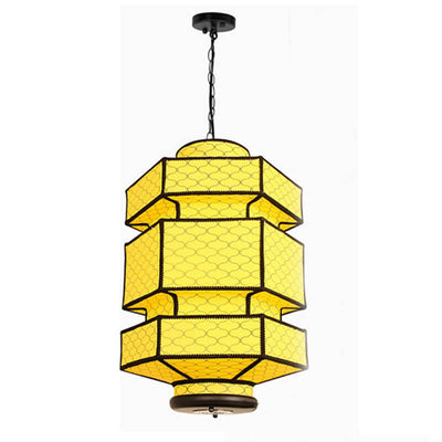 Chinese Retro Hexagonal Faux Sheepskin Iron 1-Light Pendant Light