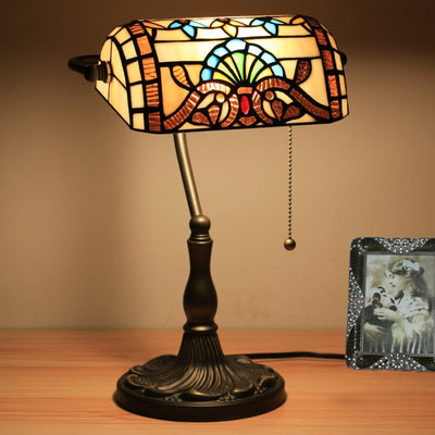 Tiffany Baroque Stained Glass 1-Light Bank Zipper Table Lamp