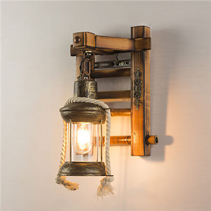 Retro Industrial Wood Iron 1-Light Wall Sconce Lamp