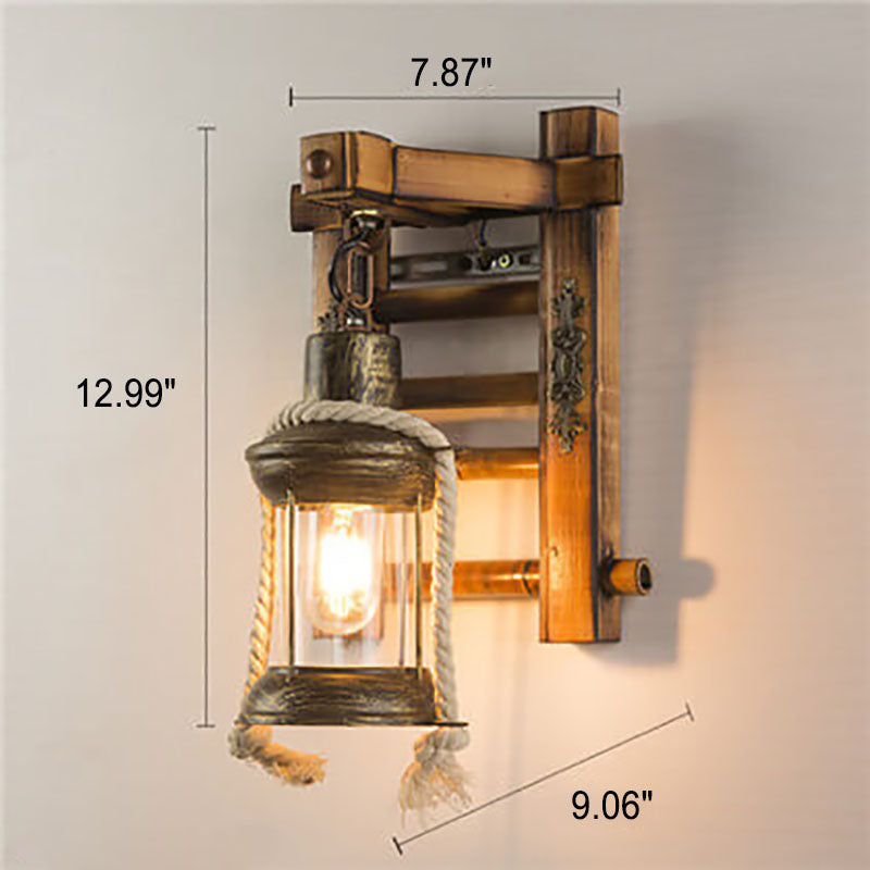 Retro Industrial Wood Iron 1-Light Wall Sconce Lamp