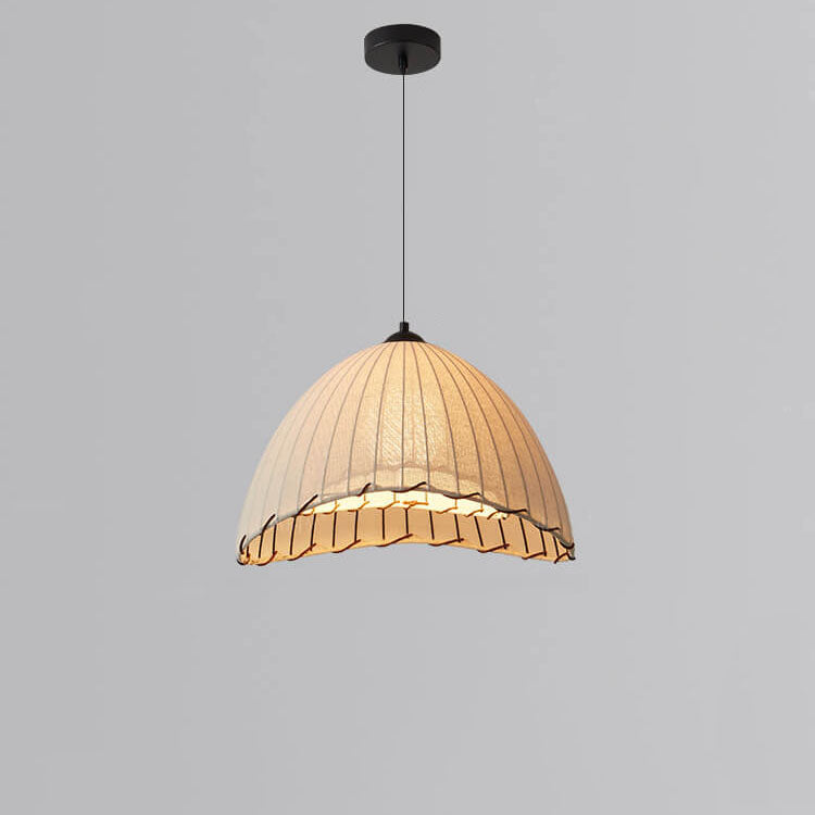 Japanese Wabi-sabi Striped Fabric Dome 1-Light Pendant Light