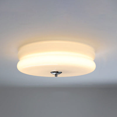 French Minimalist Cream Glass Round LED Flush Mount Ceiling Light