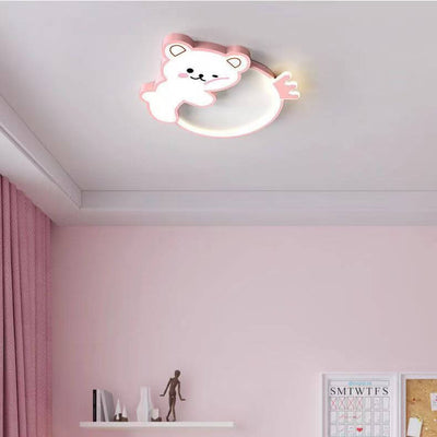 Modern Cute Children's Bear Iron Acrylic Eye Protection LED Flush Mount Ceiling Light