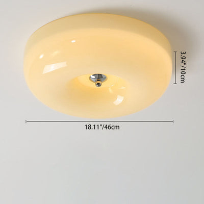 Contemporary Nordic Creamy Yellow Pudding Glass Shade Iron LED Flush Mount Ceiling Light For Living Room