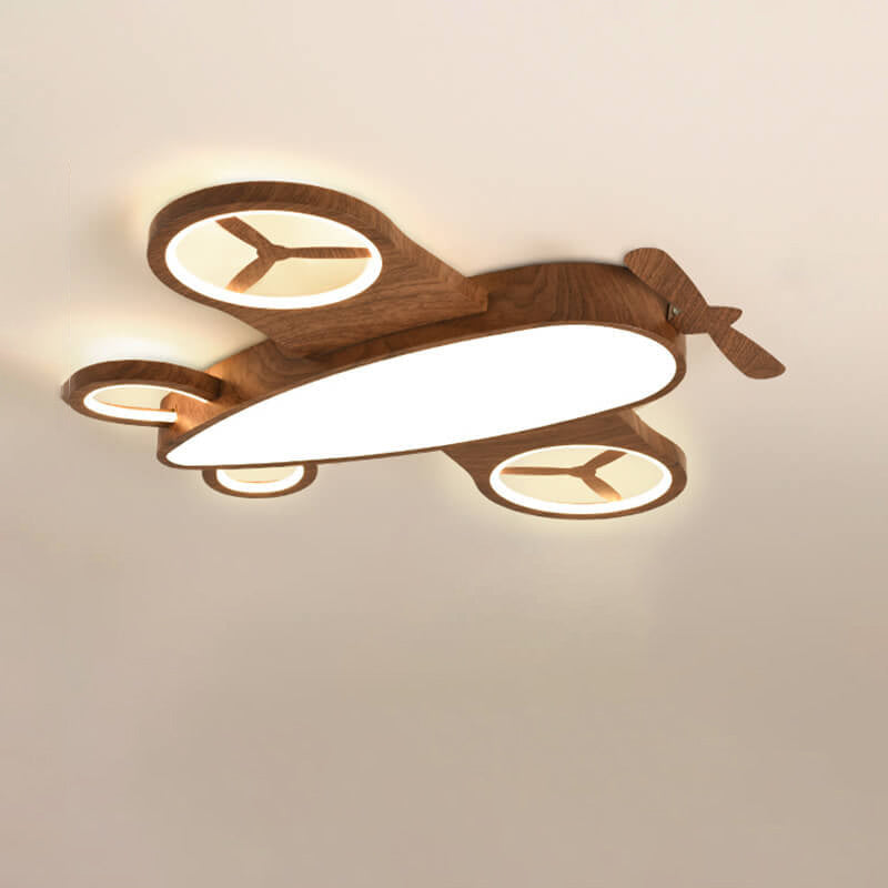 Cartoon Creative Wood Grain Aircraft LED Kids Flush Mount Ceiling Light