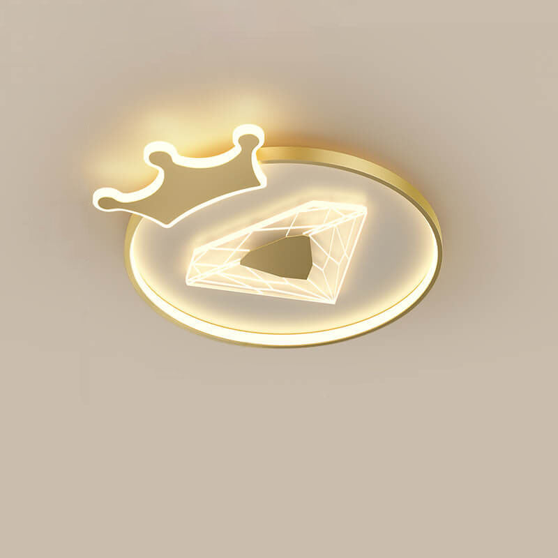 Plafonnier LED pour enfants avec abat-jour acrylique en forme de couronne ronde et diamant de simplicité créative 