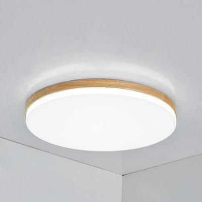 Nordic Simplicity Solid Wood Round PVC LED Flush Mount Ceiling Light