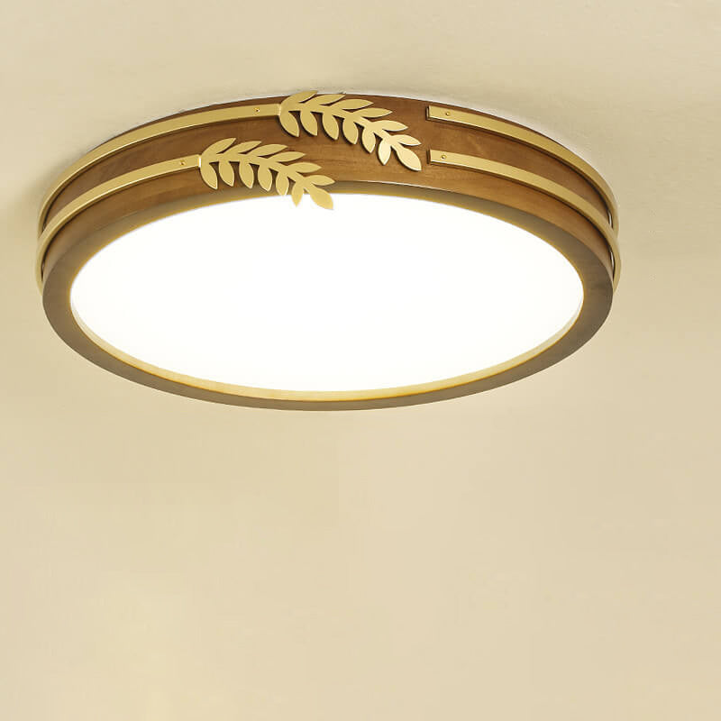 New Chinese Walnut Creative Golden Wheat Ear Decoration Design LED Flush Mount Light