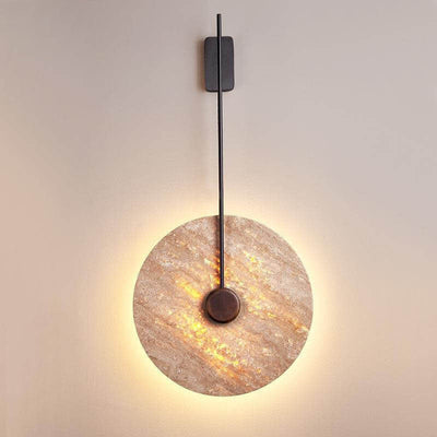 Skandinavische moderne minimalistische runde Eisen-Gelbe Travertin-LED-Wandleuchte 