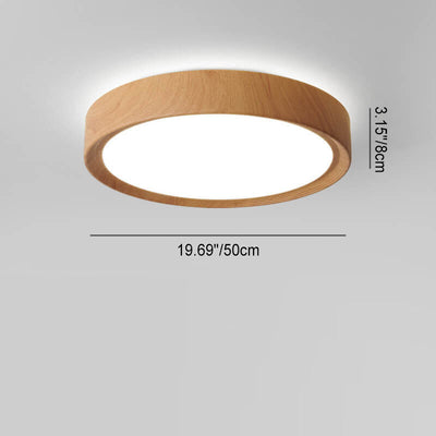 Modern Minimalist Round Wood Grain Iron Acrylic LED Flush Mount Light