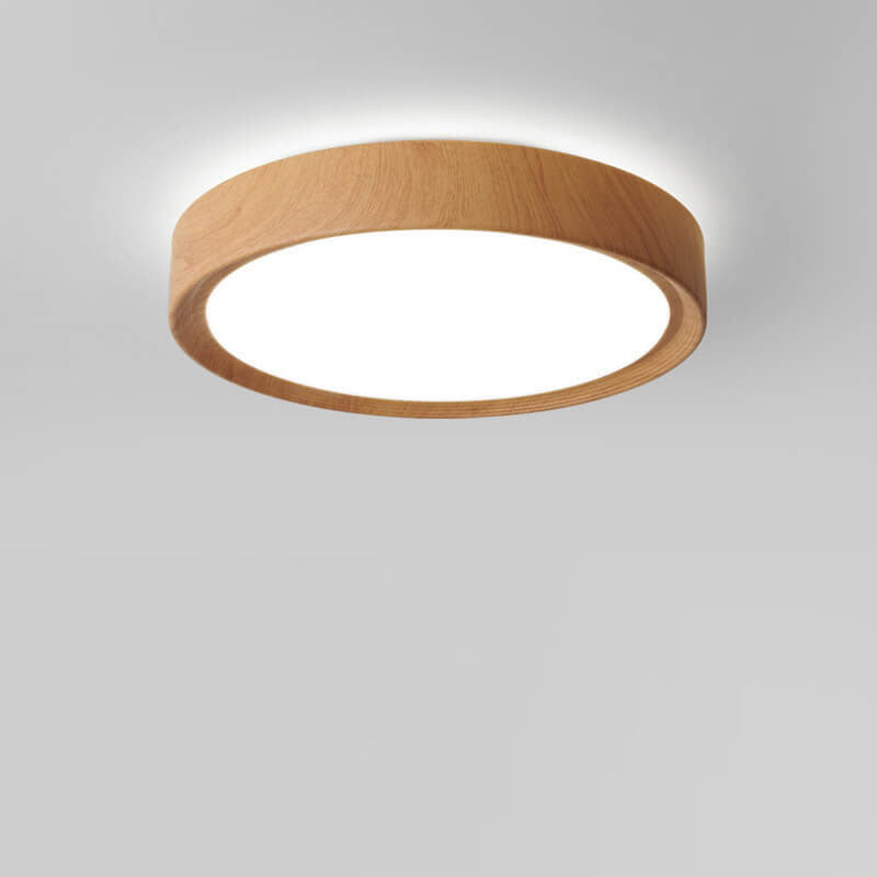 Modern Minimalist Round Wood Grain Iron Acrylic LED Flush Mount Light