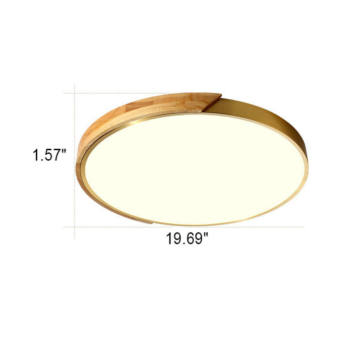 Iluminación empotrada LED redonda moderna de lujo ligero de cobre y madera 