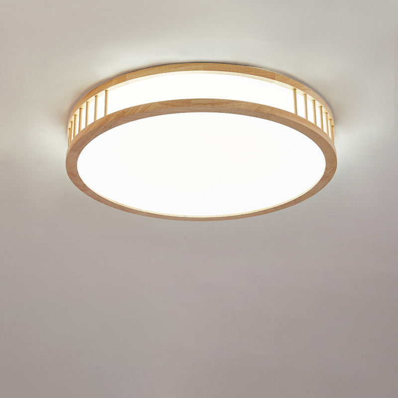 Modern Minimalist Solid Wood Acrylic Round LED Flush Mount Ceiling Light For Living Room
