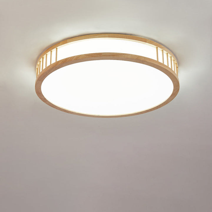 Modern Minimalist Solid Wood Acrylic Round LED Flush Mount Ceiling Light For Living Room