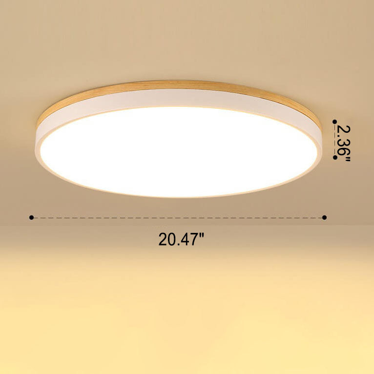 Plafonnier LED rond en bois massif nordique simple 