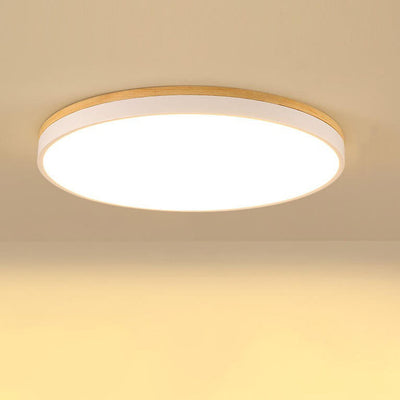Plafonnier LED rond en bois massif nordique simple 