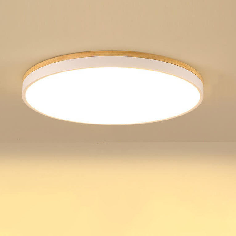 Nordic Simple Solid Wood Round LED Flush Mount Ceiling Light