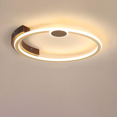 Modern Minimalistic Round Solid Color Wood Iron Acrylic LED Flush Mount Light