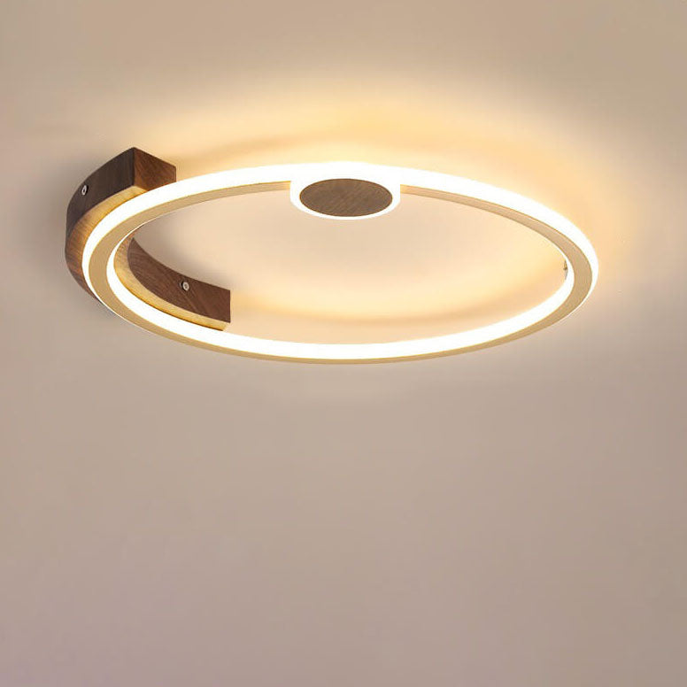 Modern Minimalistic Round Solid Color Wood Iron Acrylic LED Flush Mount Light