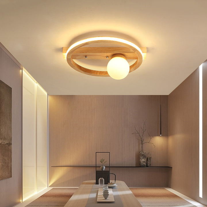 Nordische Einfache Runde Holz-LED-Deckenleuchte 