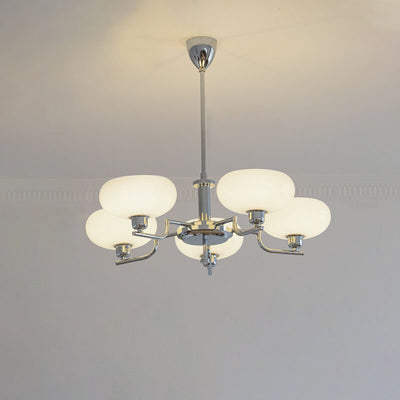 Nordic Vintage Milk White Glass Dome Chrome 3/5 Light Chandelier