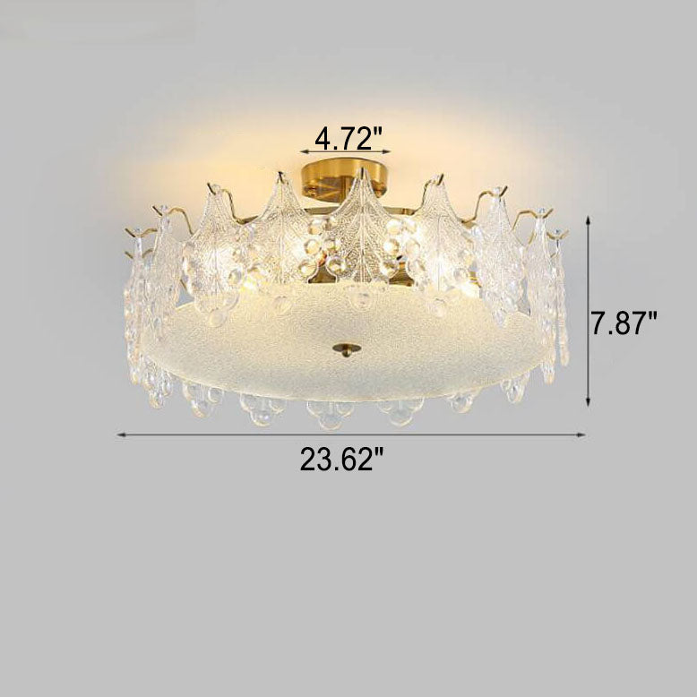 French Luxury Glass Round Drum 5/6/8 Light Semi-Flush Mount Ceiling Light